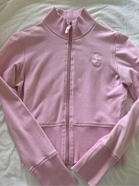 Y2K Baby Pink Zip-Up Track Jacket with Embroidered Doves
